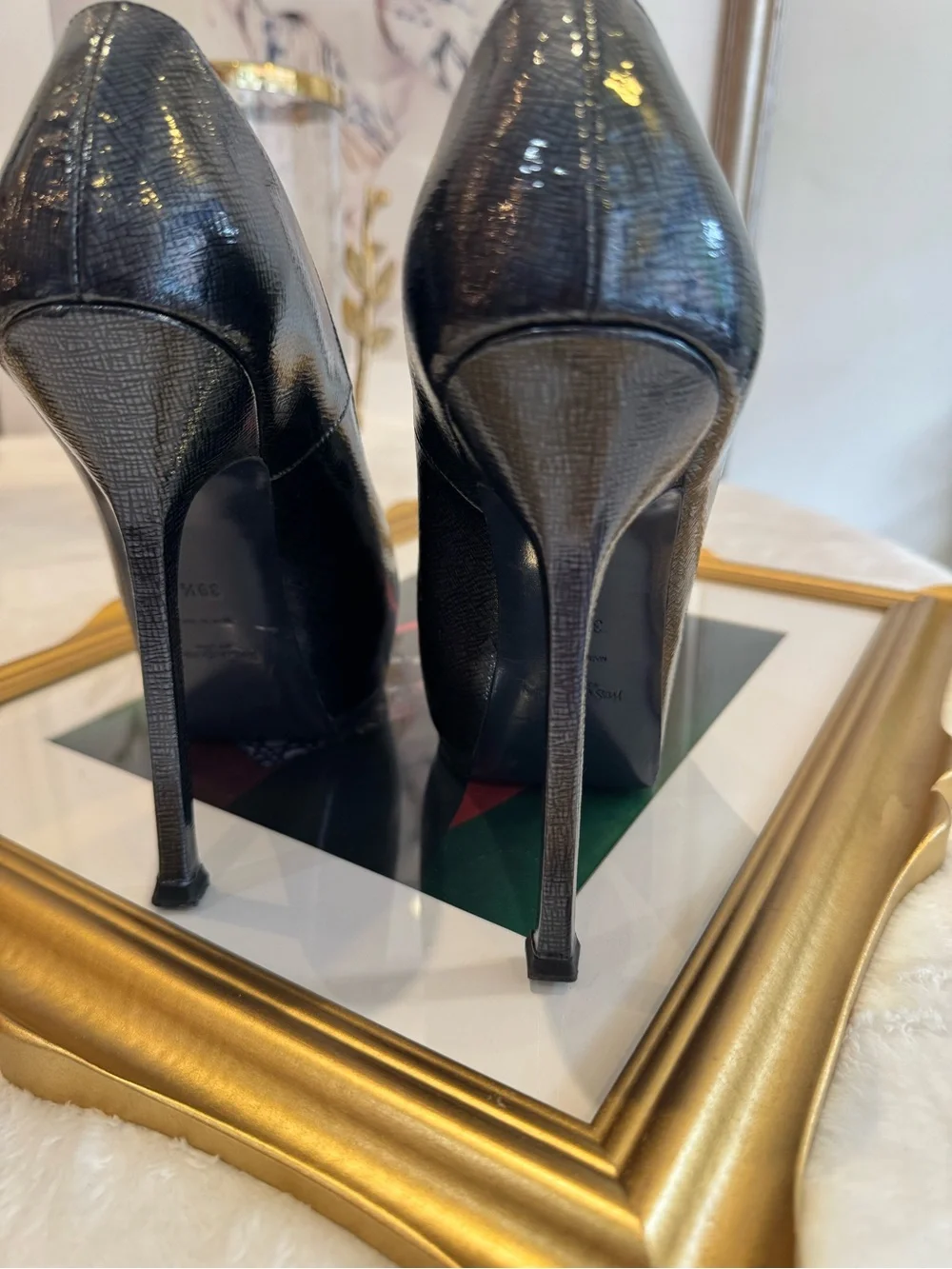 Saint Laurent Navy Textured Leather Platform Pumps - Picture 3 of 9